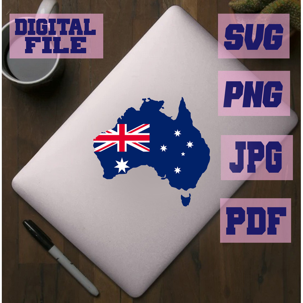 Svgpngjpgpdf Australia Flag Map Cut File For Cricut  Instant Download Download Digital File 2