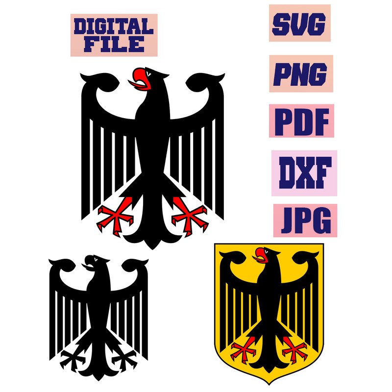 Svgpngjpgpdfdxf Coat Of Arms Of Germany Bundeswappen Black Eagle Schwarzen Adler 3 Designs Cut File 1