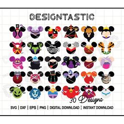 disney villains mouse ears svg bundle | maleficent, ursula, cruella, hades cut files for cricut & silhouette crafts