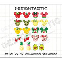 fruity mouse ears svg bundle | strawberry, watermelon, cherry & pineapple cut files for cricut & silhouette