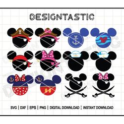 cruise ears svg bundle | pirate & sailor mouse ears cut files | family vacation shirt designs for cricut & silhouette