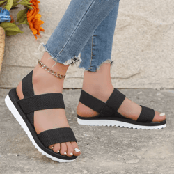 womens black anti slip flat sandals with matching sole and shoelace design comfortable summer footwear
