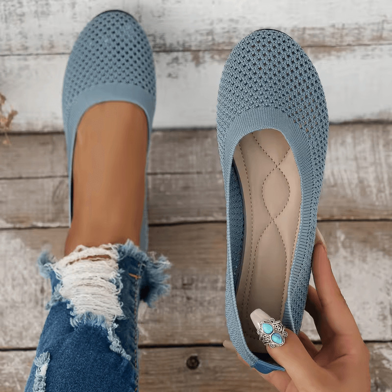 Womens Round Toe Knitted Slip On Ballet Flats Casual Breathable Loafers 9