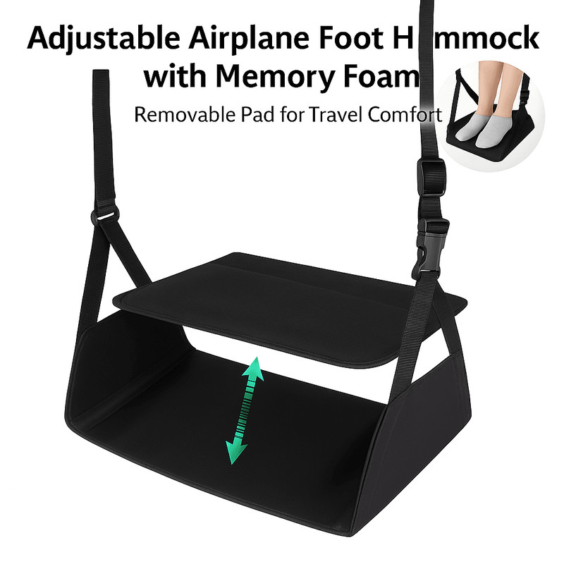 Adjustable Airplane Foot Hammock With Memory Foam Removable Pad For Travel Comfort 0