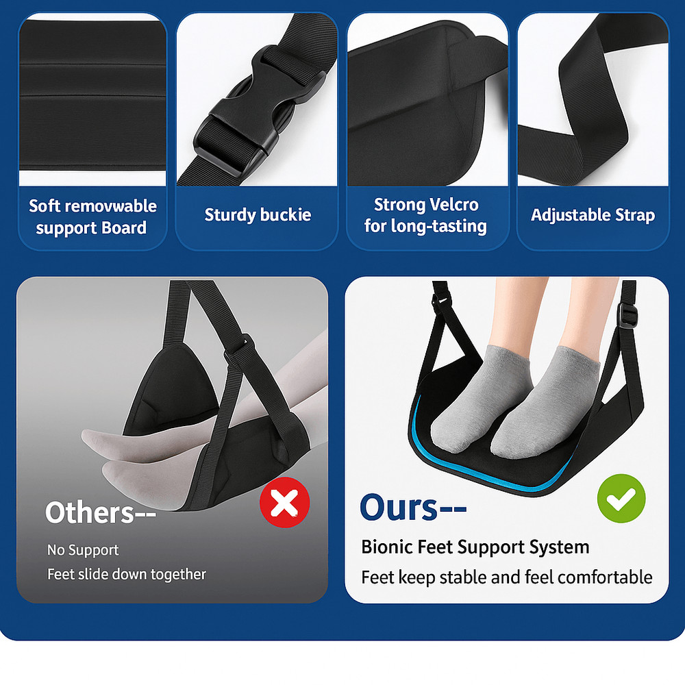 Adjustable Airplane Foot Hammock With Memory Foam Removable Pad For Travel Comfort 1