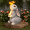 Solar Bunny Garden Statue With LED Butterfly Light Resin Rabbit Figurine For Outdoor Decor 1