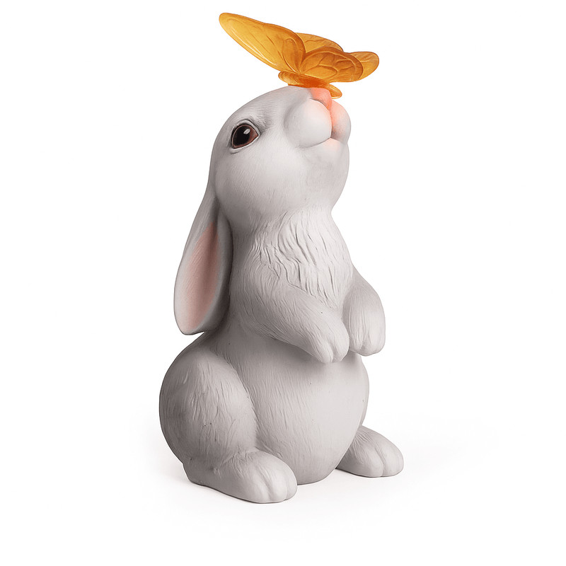 Solar Bunny Garden Statue With LED Butterfly Light Resin Rabbit Figurine For Outdoor Decor 6