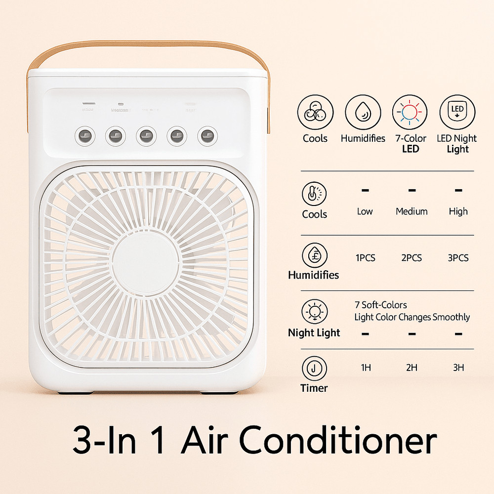 3in1 Portable Air Cooler With LED Night Light And Humidifier  Compact Cooling Solution For Home And 1