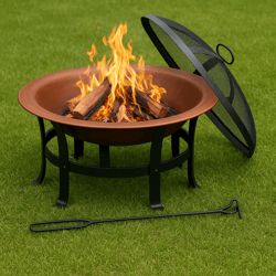 30-inch outdoor wood-burning fire pit with copper finish and mesh screen