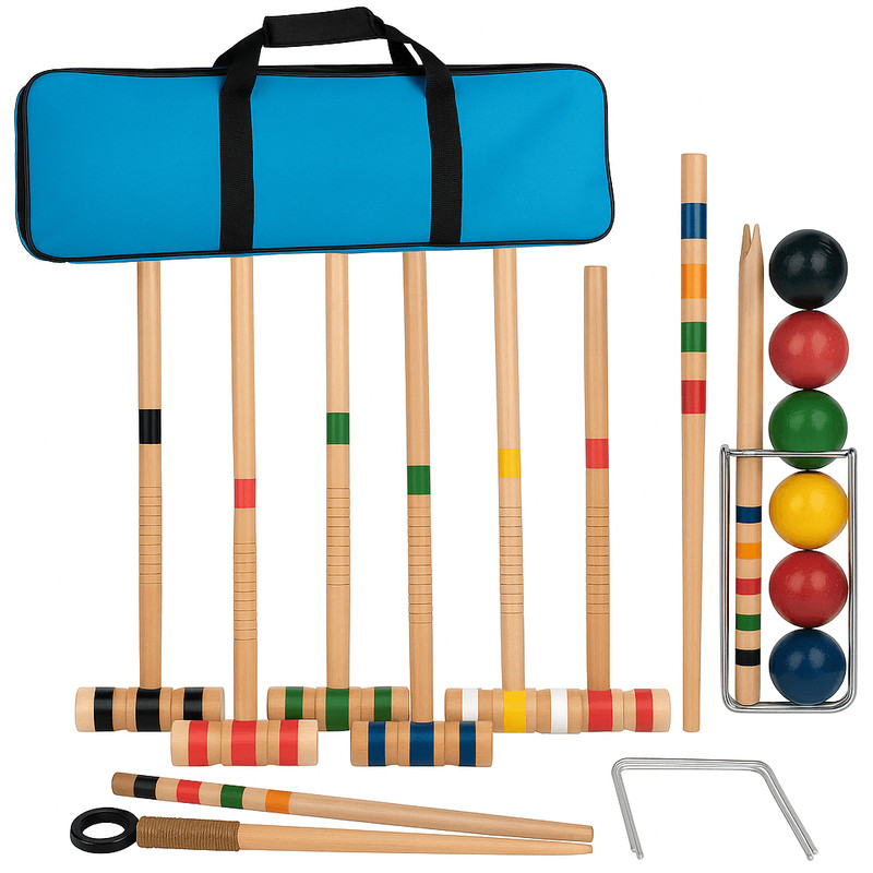 6Player Wooden Croquet Set With Carrying Case  Backyard Lawn Game 1