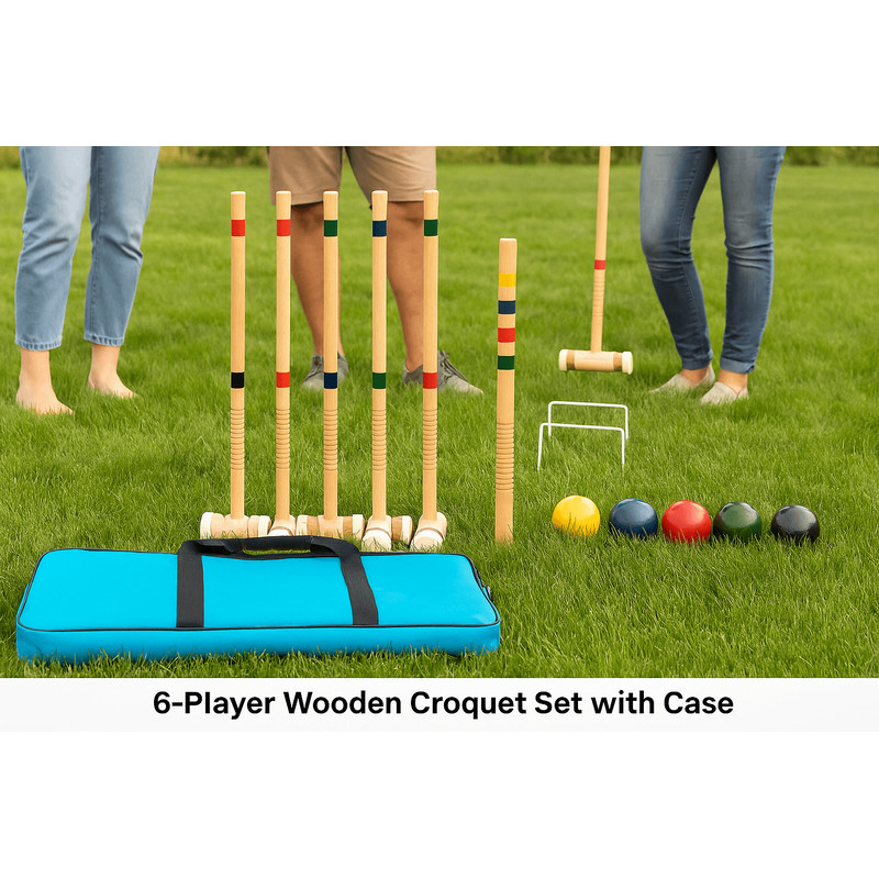 6Player Wooden Croquet Set With Carrying Case  Backyard Lawn Game 2