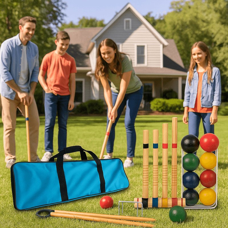 6Player Wooden Croquet Set With Carrying Case  Backyard Lawn Game 3