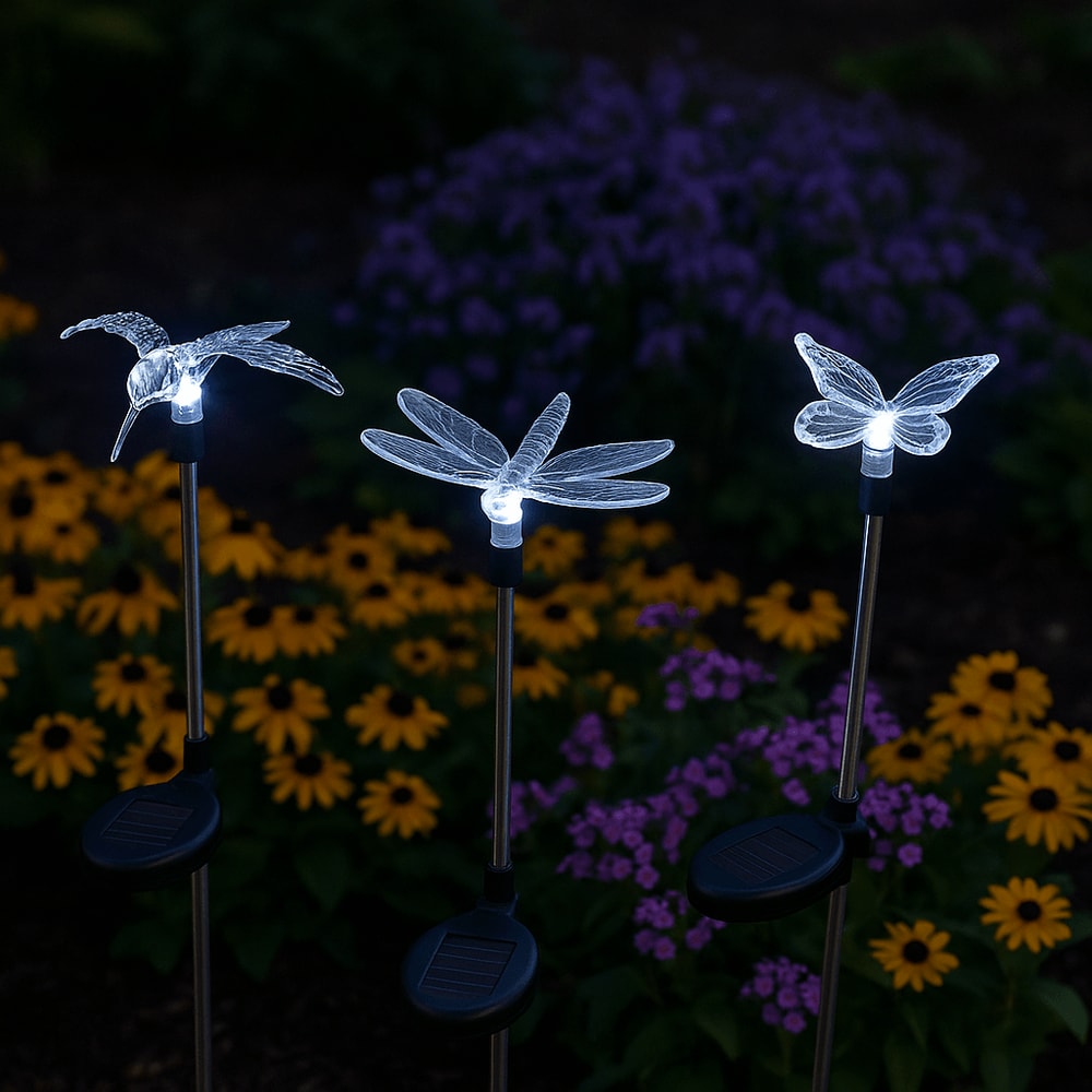 3Pack Solar Garden Lights Butterfly Hummingbird Dragonfly 30 High 1