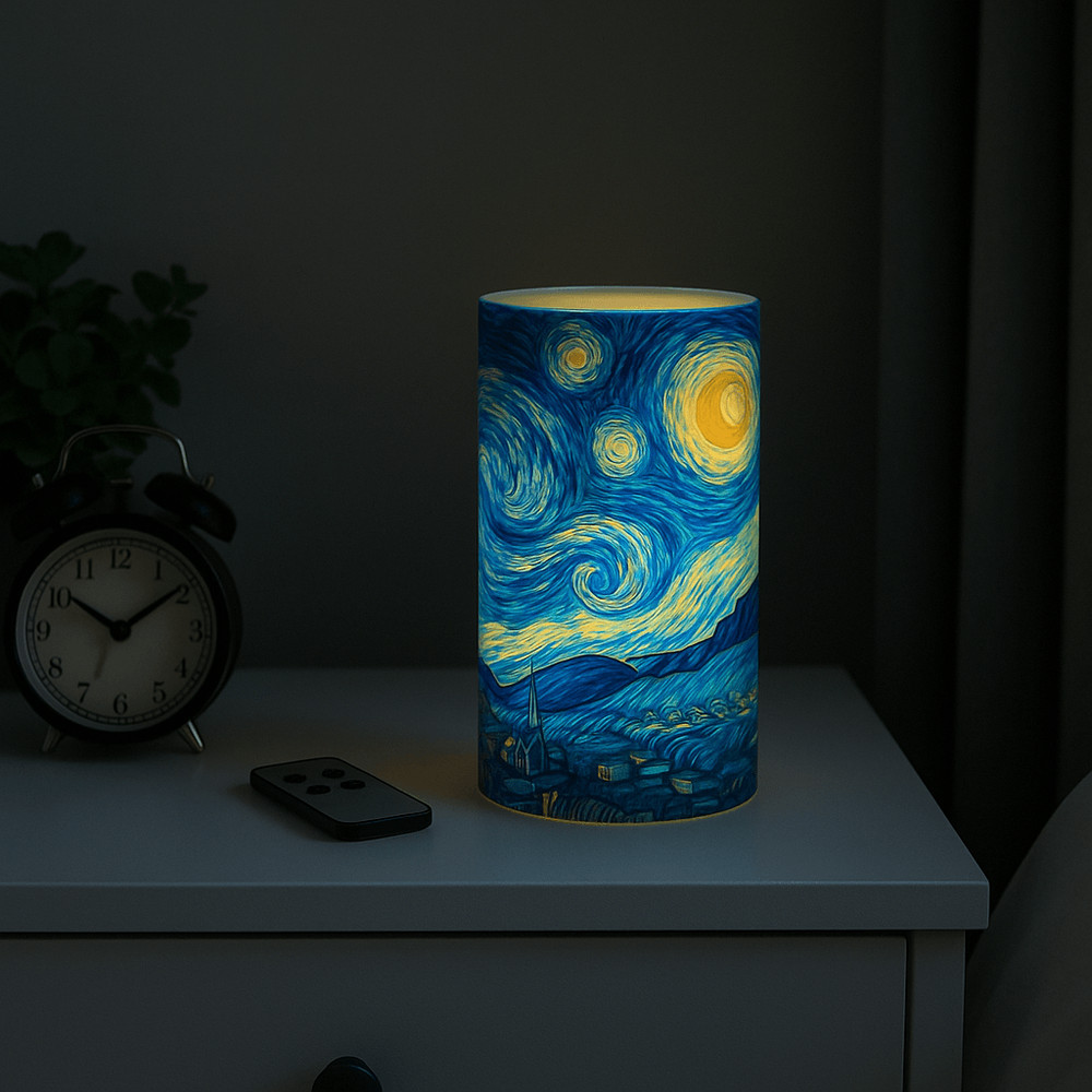 Starry Night Flameless LED Candle With Remote Artful Ambiance Safe Glow  Calming Scent 0