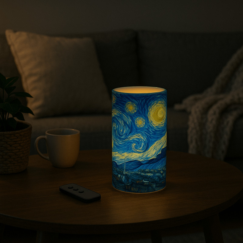 Starry Night Flameless LED Candle With Remote Artful Ambiance Safe Glow  Calming Scent 1