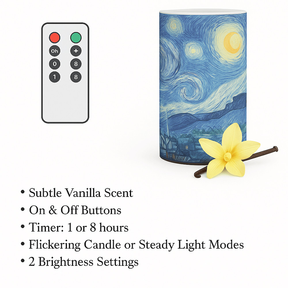 Starry Night Flameless LED Candle With Remote Artful Ambiance Safe Glow  Calming Scent 4