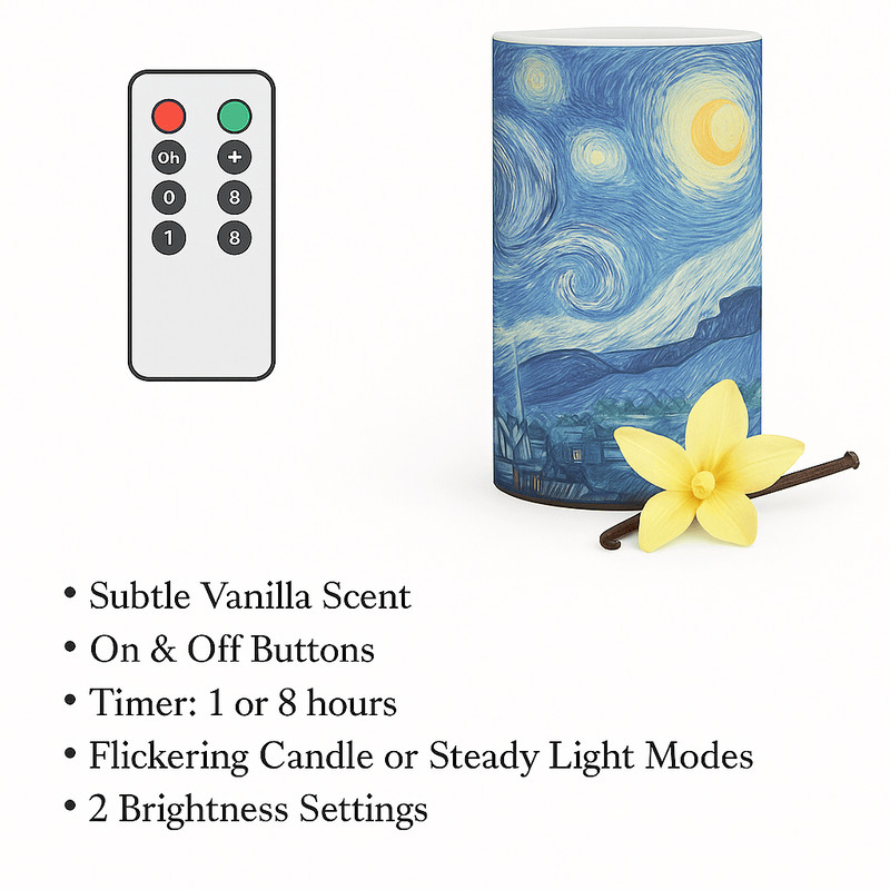 Starry Night Flameless LED Candle With Remote Artful Ambiance Safe Glow  Calming Scent 4