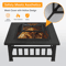 32 Square Outdoor Metal Fire Pit WoodBurning Patio Heater With Mesh Cover Poker 3