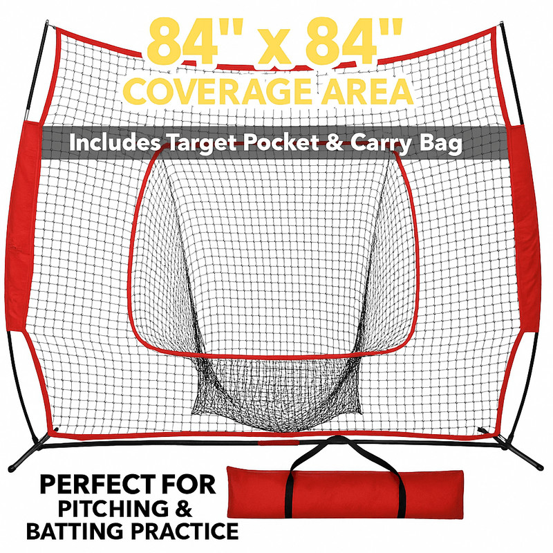 84 X 84 In Softball  Baseball Practice Net Portable Hitting  Pitching Trainer With Bow Frame And Ca 0