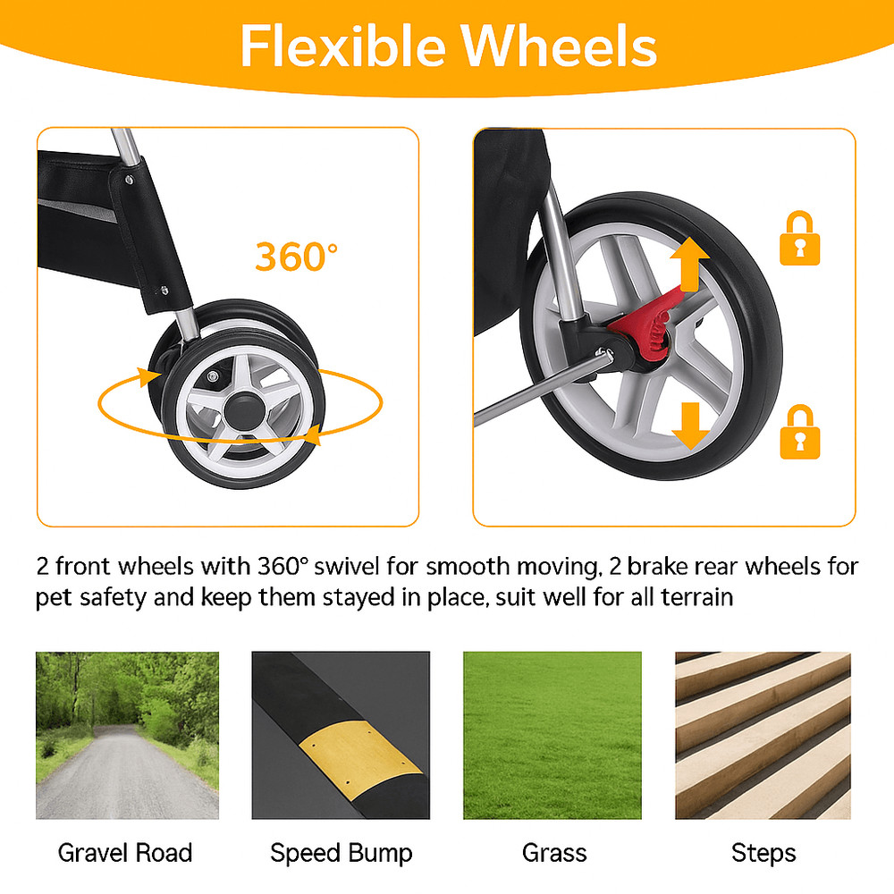 Foldable 4Wheel Pet Stroller With Cup Holder Lightweight Travel Carrier For Small Dogs  Cats 2