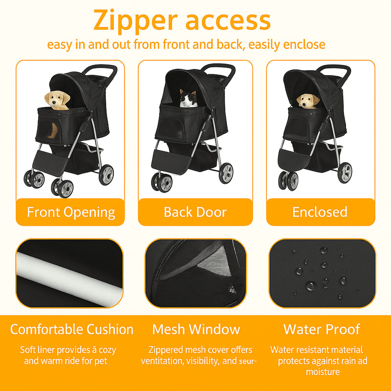 Foldable 4Wheel Pet Stroller With Cup Holder Lightweight Travel Carrier For Small Dogs  Cats 3