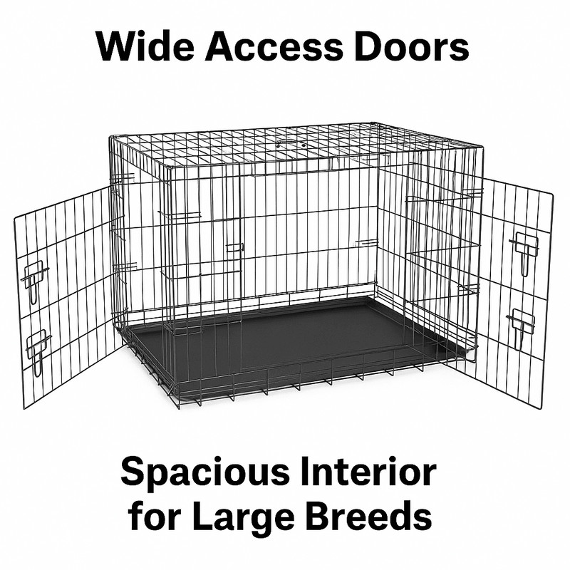 42Inch Folding Metal Dog Crate With Double Doors And LeakProof Tray 5