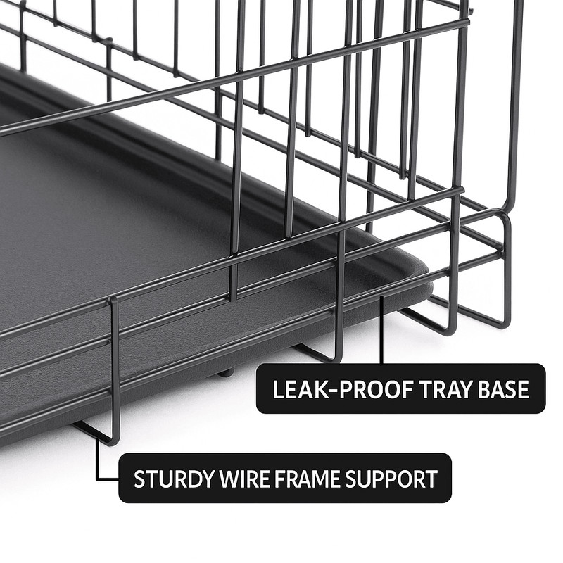 42Inch Folding Metal Dog Crate With Double Doors And LeakProof Tray 8