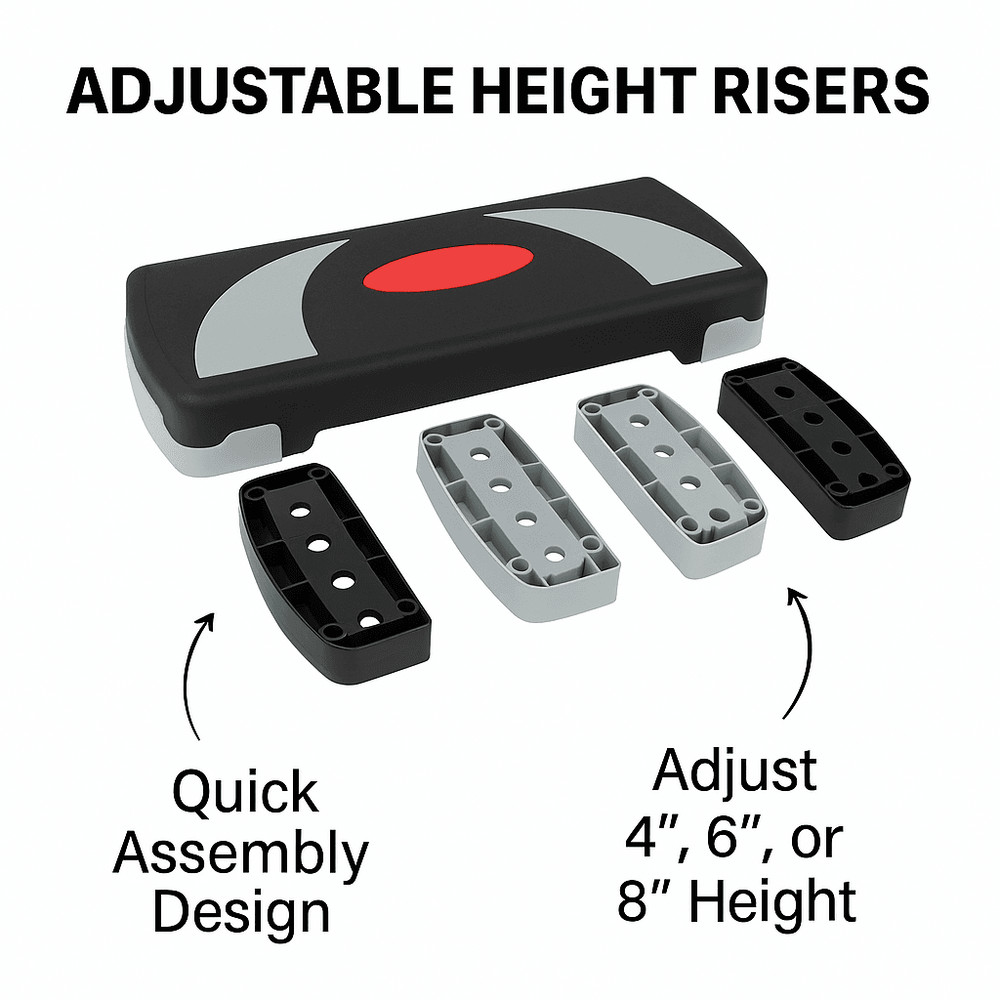 31 In Adjustable Aerobic Step Platform With 4 6 And 8 Risers NonSlip Fitness Stepper For Home Worko 4