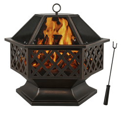 24 in hexagon outdoor fire pit bronze finish steel fireplace for patio & backyard