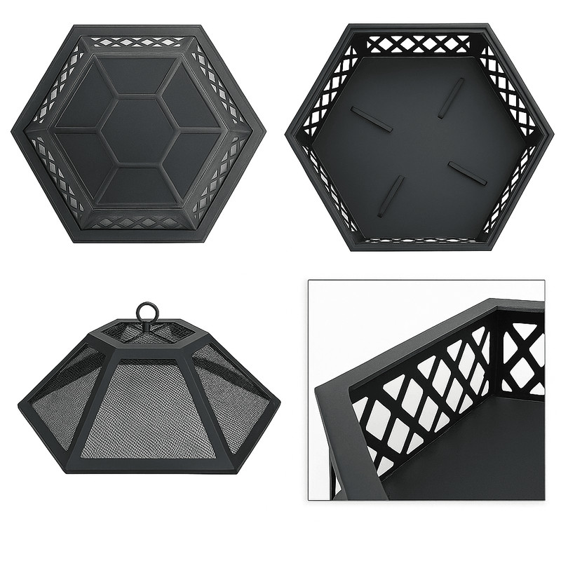 24 In Hexagon Outdoor Fire Pit Bronze Finish Steel Fireplace For Patio  Backyard 8