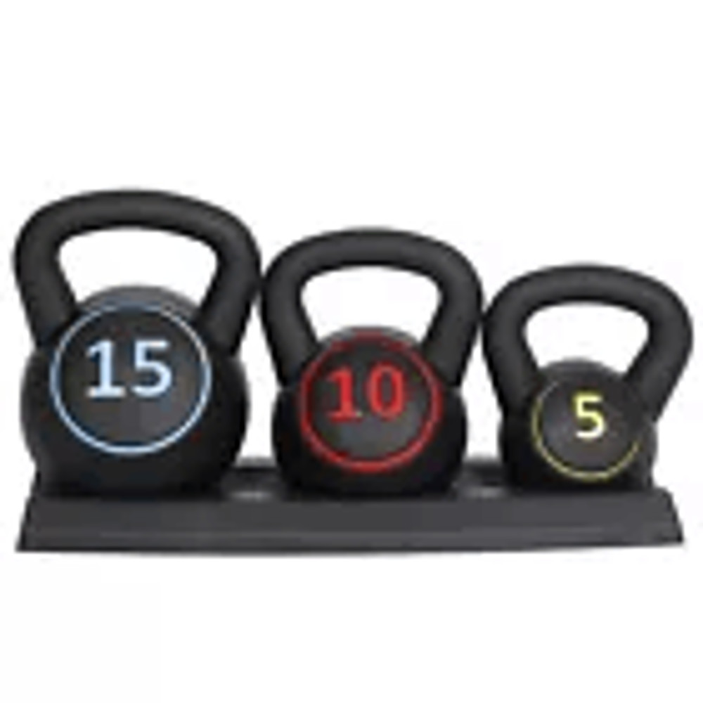 3Piece Kettlebell Set Fitness Strength Training Exercise With Base 0
