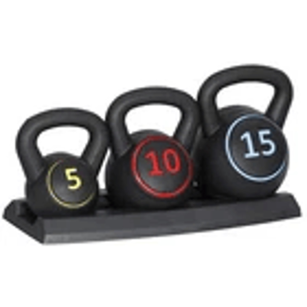 3Piece Kettlebell Set Fitness Strength Training Exercise With Base 2