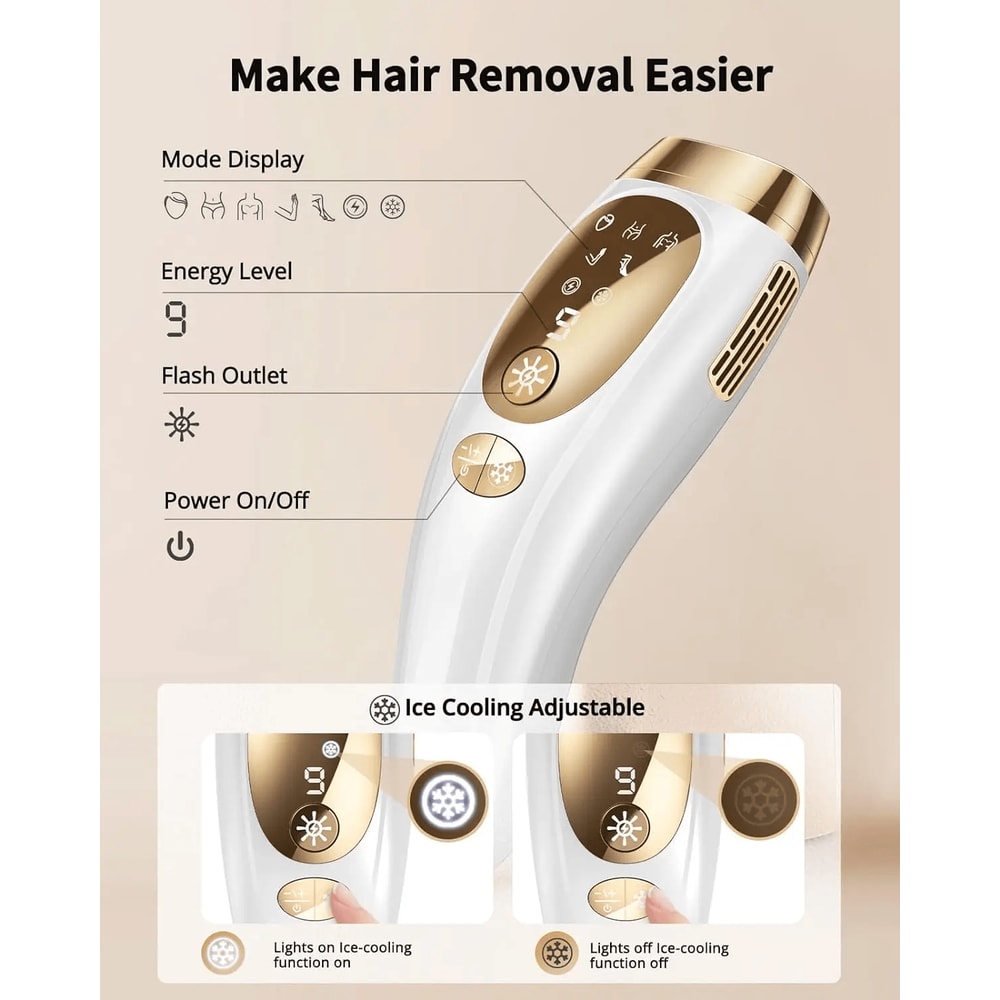 SleekGlide IPL Hair Removal Device With IceCooling Technology Unlimited Flashes 9 Intensity Level 0