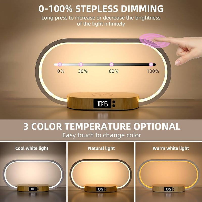 GlowCharge 6in1 Wireless Charging Station With LED Desk Lamp Alarm Clock 5