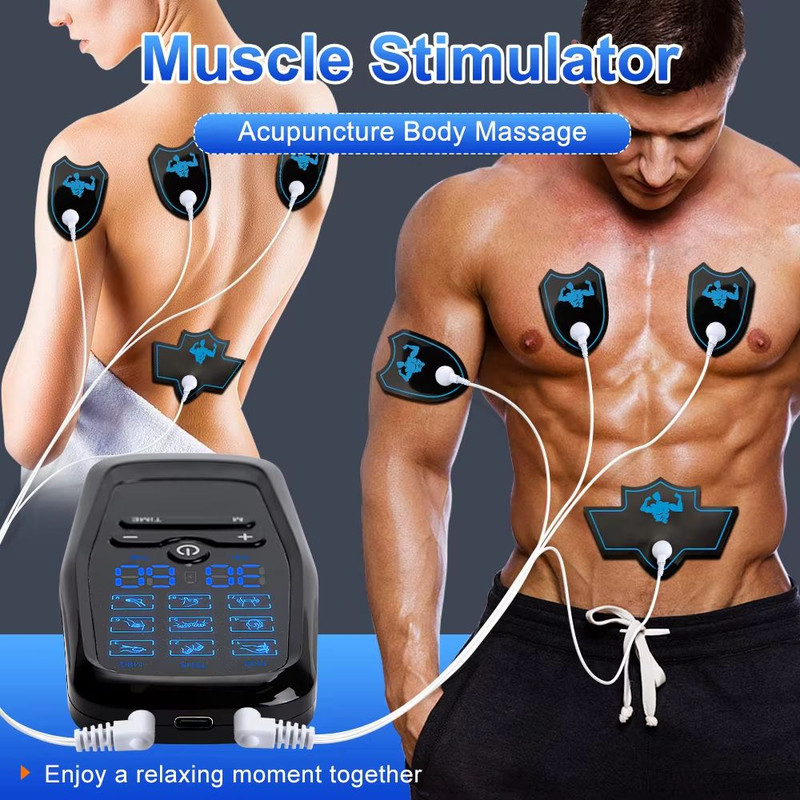 Rechargeable EMS Muscle Stimulator For Pain Relief  Body Toning  TENS Therapy Massager With Digital