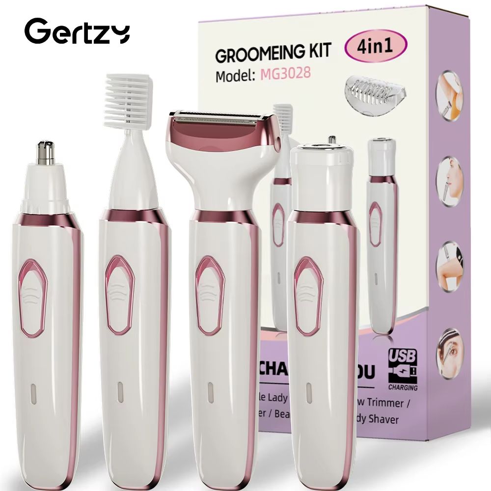 4in1 Rechargeable Electric Razor For Women With Bikini Trimmer Nose Hair Remover And Facial Shaver  0