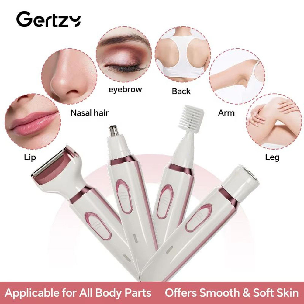 4in1 Rechargeable Electric Razor For Women With Bikini Trimmer Nose Hair Remover And Facial Shaver  6