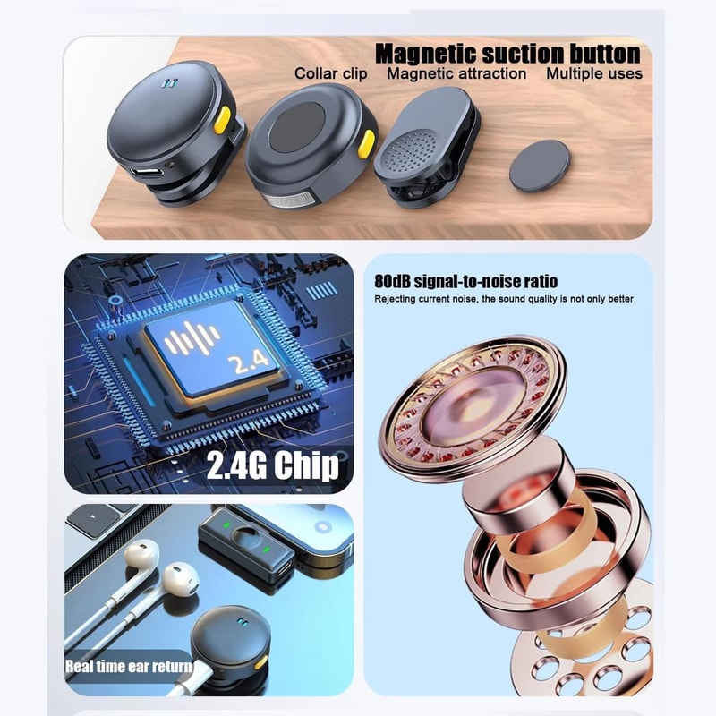 Wireless Magnetic Collar Microphone With Charging Case Plug Play 24G Mic For Video Recording Str 1