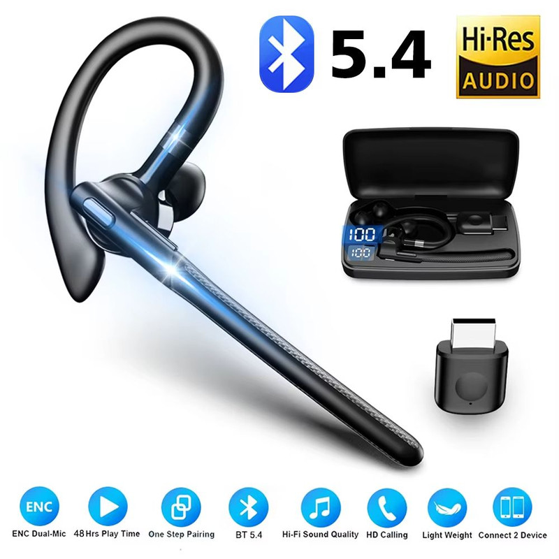 Bluetooth 54 Wireless EarHook Headset With Dual Mic  CVC80 Noise Cancelling For HandsFree Driving 2