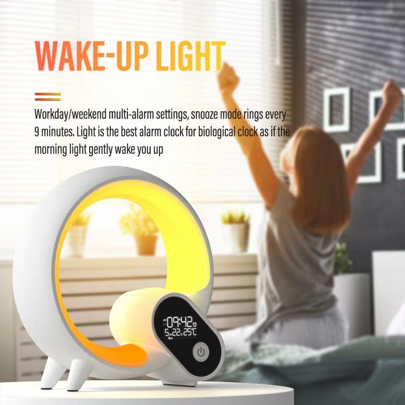 Smart LED Sunrise Alarm Clock With Bluetooth Speaker WakeUp Light White Noise App Remote Control 2