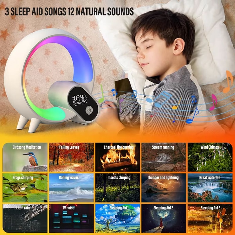 Smart LED Sunrise Alarm Clock With Bluetooth Speaker WakeUp Light White Noise App Remote Control 3