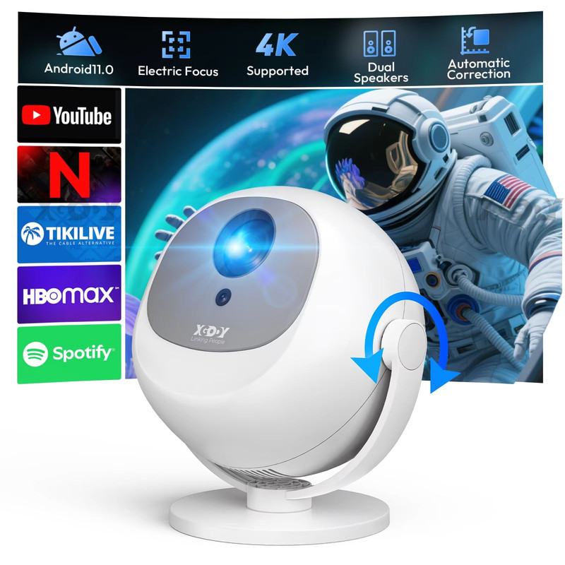 XGODY Home Cinema 4K Smart Portable Projector Android 11 WiFi 6 Bluetooth 5