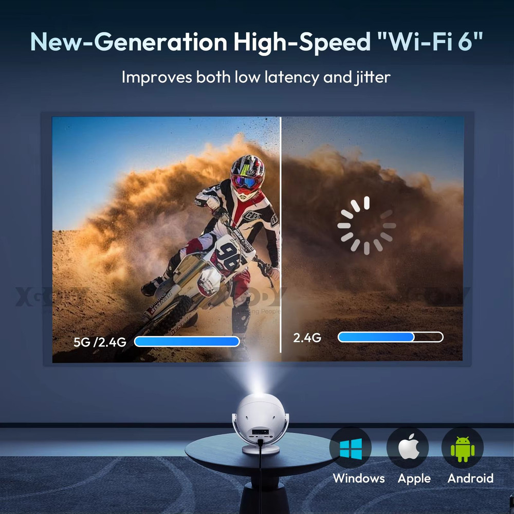 XGODY Home Cinema 4K Smart Portable Projector Android 11 WiFi 6 Bluetooth 4