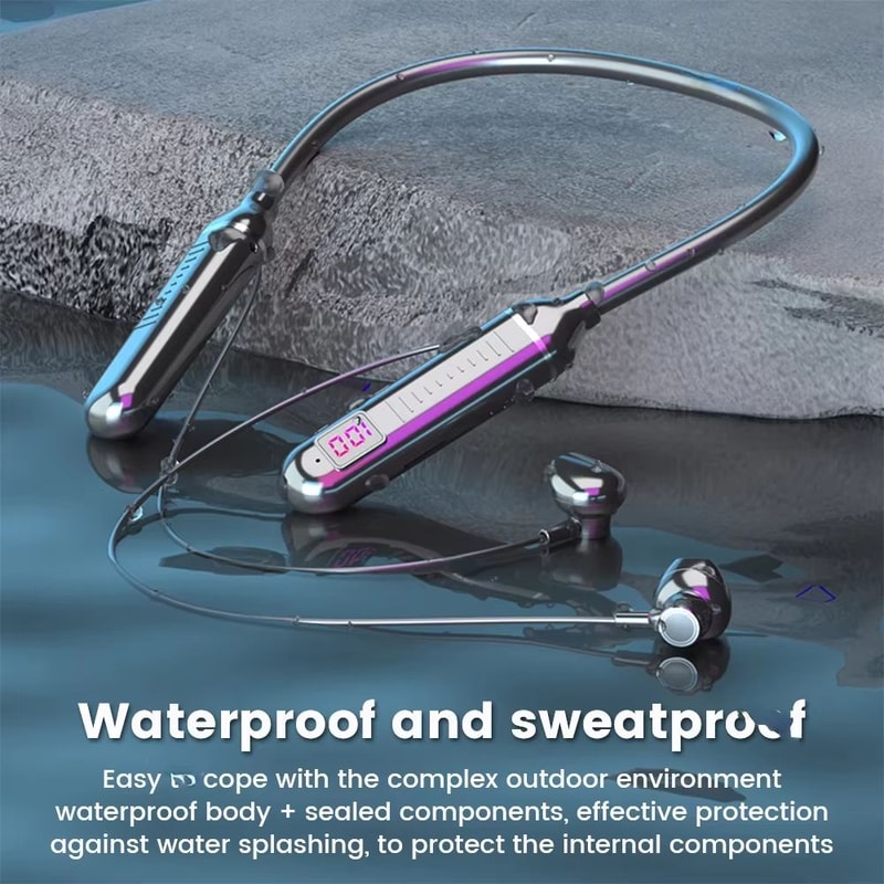 Wireless Neckband Earphones 53 Waterproof Magnetic Sports Headset With LED Display Stereo Sound 5