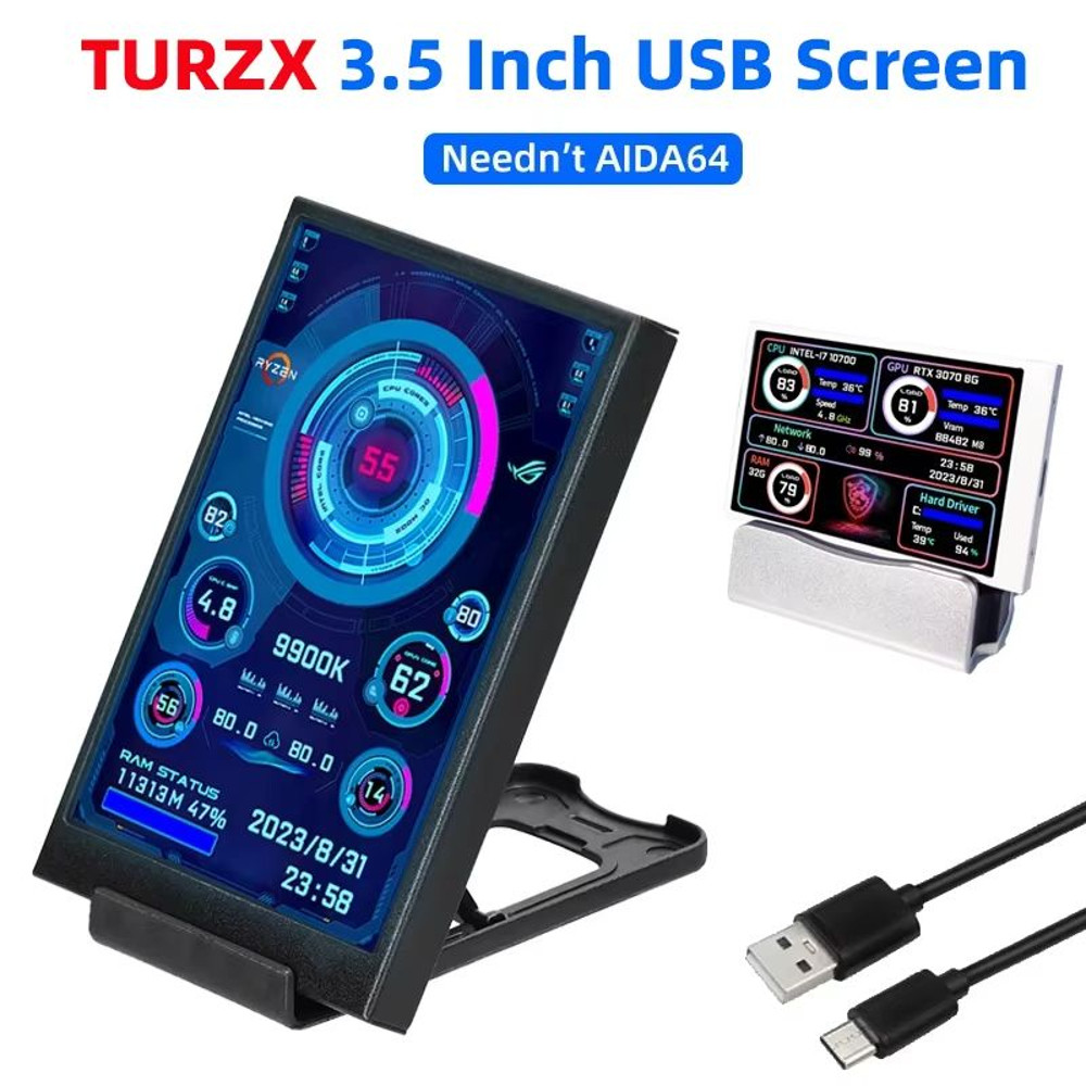 35 TypeC IPS USB Secondary Display  RealTime PC Monitor For CPU GPU RAM And HDD Usage 0