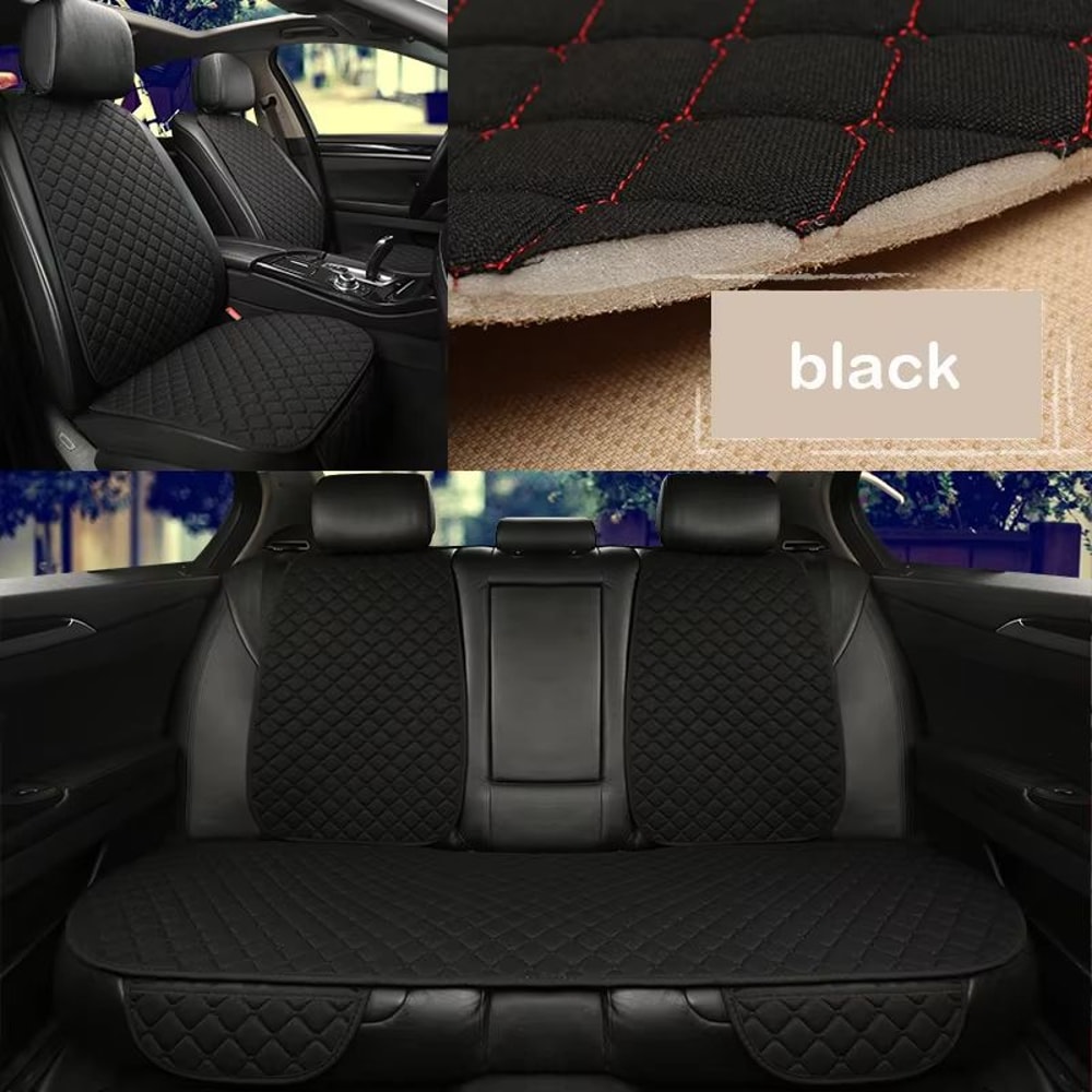 Breathable Linen Car Seat Cover Set Summer Cushion For Front Rear Seats Sedan SUV Pickup 0