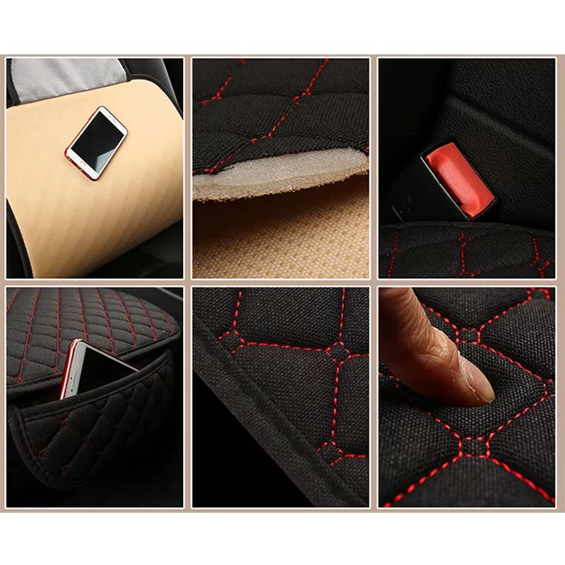 Breathable Linen Car Seat Cover Set Summer Cushion For Front Rear Seats Sedan SUV Pickup 10