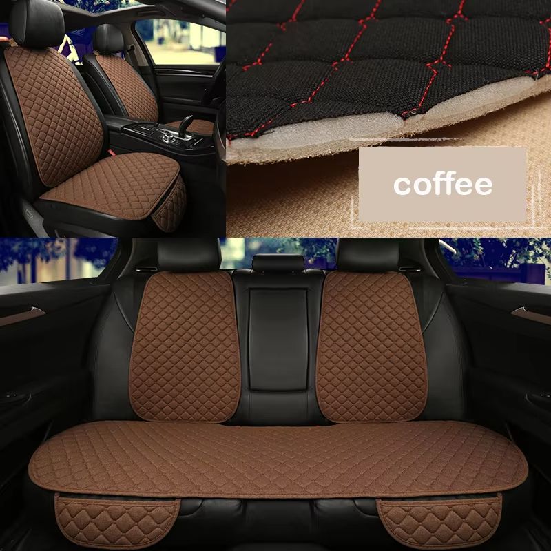 Breathable Linen Car Seat Cover Set Summer Cushion For Front Rear Seats Sedan SUV Pickup 12