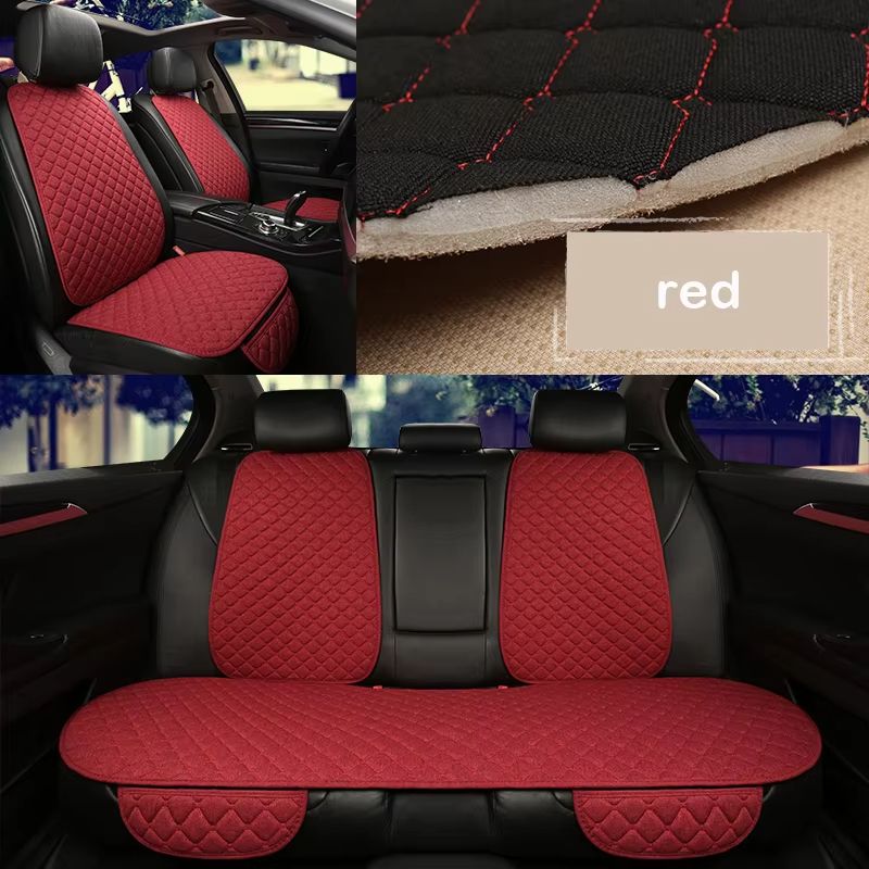 Breathable Linen Car Seat Cover Set Summer Cushion For Front Rear Seats Sedan SUV Pickup 3