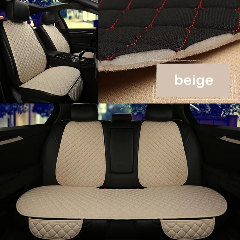 Breathable Linen Car Seat Cover Set – Summer Cushion for Front & Rear Seats (Sedan, SUV, Pickup)